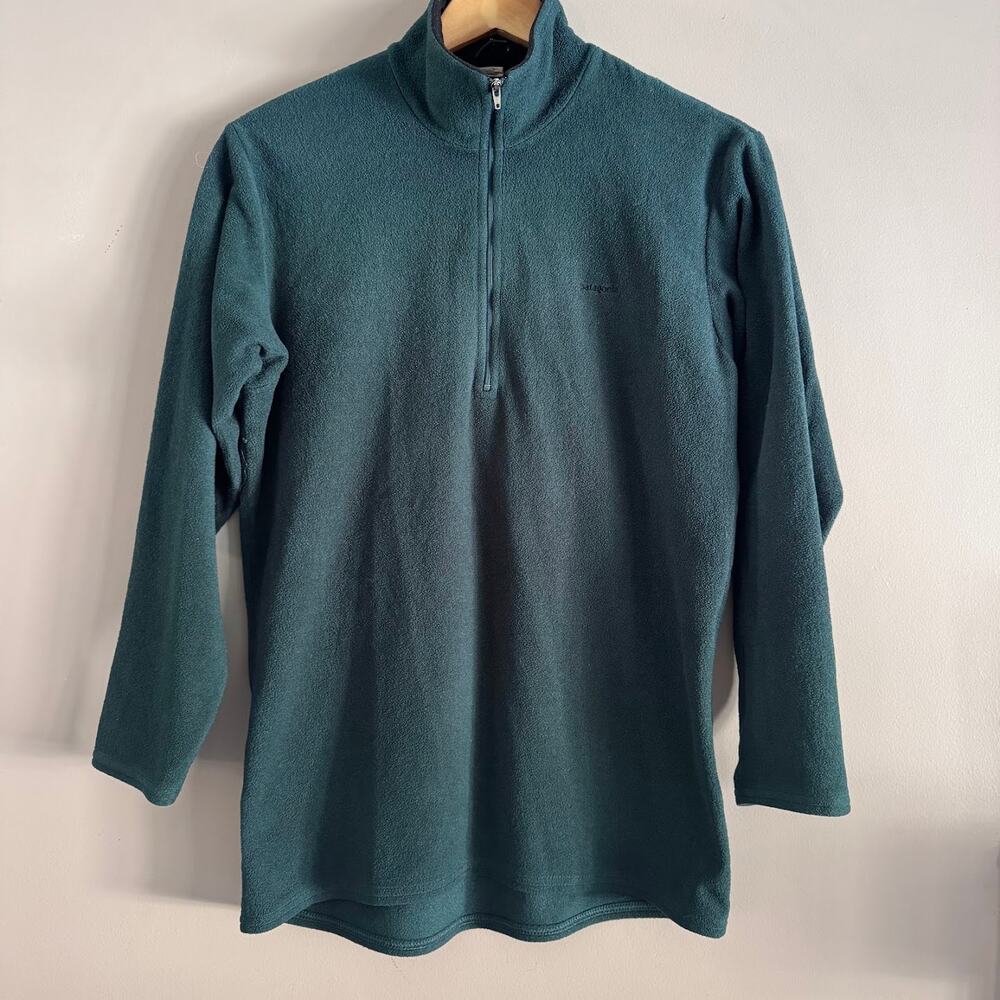Vintage Patagonia Capilene Fleece Green Quarter Zip Sweater Pullover Medium USA